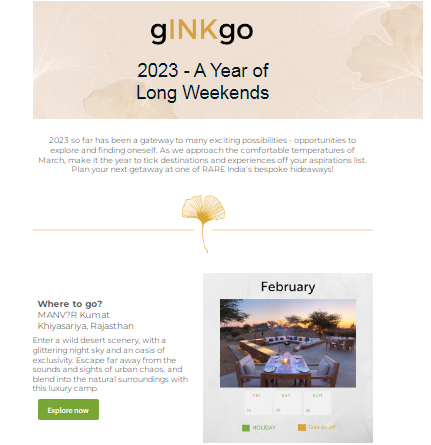 gINKgo | RARE Newsletter | 2023 - A year of long weekends | Feb 2023